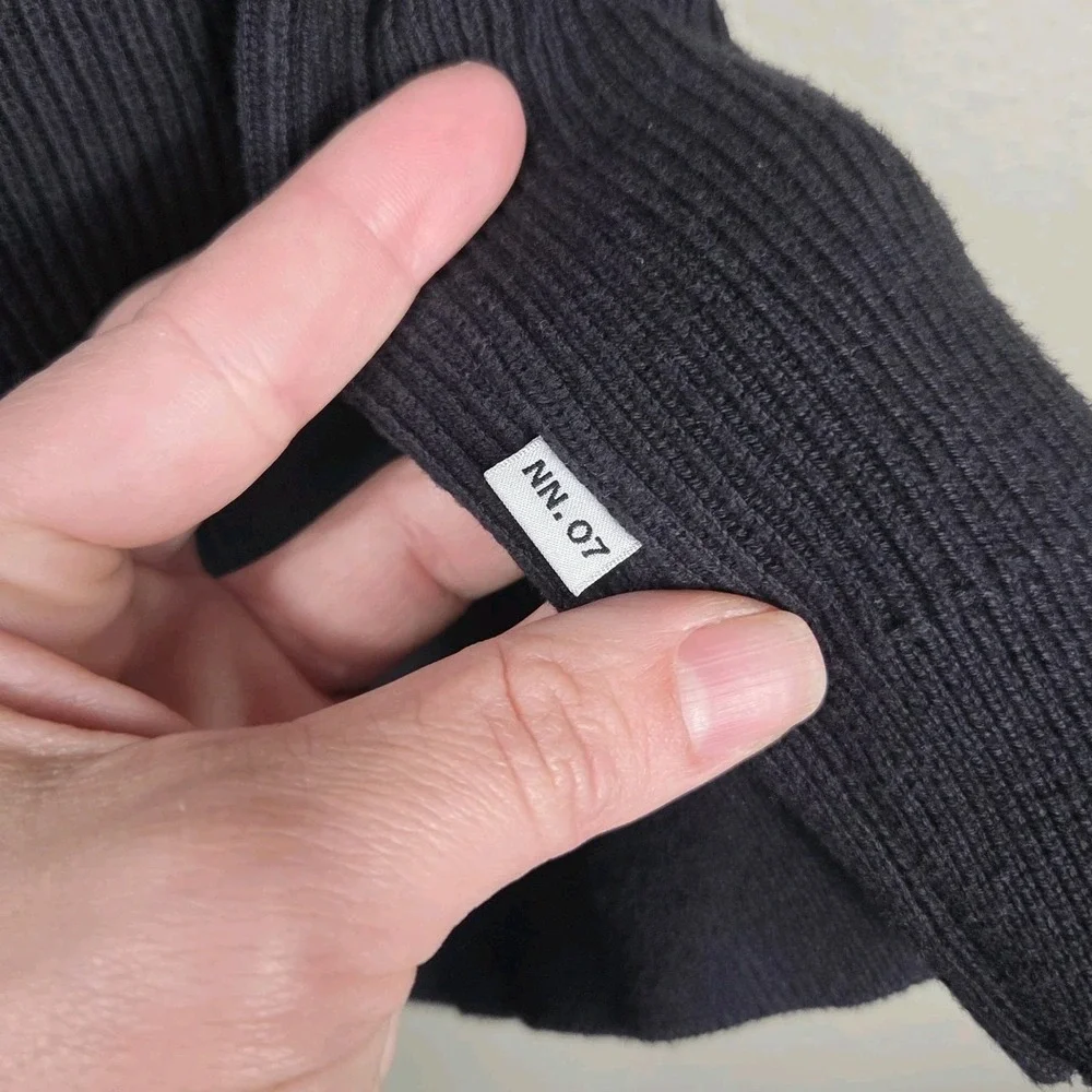 NN.07 Hansie SS Zip Rib Knit Polo‎ Sweater Organic Cotton Black Size L